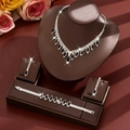 Elegant bridal jewelry set with black marquise gems and teardrop pendant on necklace - Three-Piece Set / Black