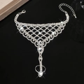 Sparkling silver diamond finger bracelet with geometric zircon mesh design - Multi-Layer Fan Mesh Style (HB1390) / Silver