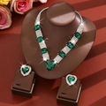 Luxury emerald green heart crystal necklace and earring set with shimmering silver plating - Set / Green