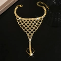 Luxuriöses Gold-Fingerarmband mit Diamant-Rautennetz und verstellbarer Kette - Dichtes Netz-Rhombus-Stil (HB1389) / Gold