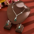 Elegant emerald heart jewelry set featuring water drop necklace and earrings for brides - Two-Piece Set / Green