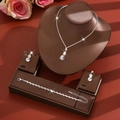Elegant silver jewelry set with crystal drop pendant necklace, bracelet and earrings - HB459785 Set / Silver