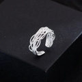 Verstellbarer silberner Ring mit gewebter Netzstruktur und minimalistischem Design - Hohl Geflochtener Maschenstil (JZ0252) / Silber
