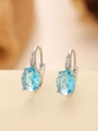 Elegant silver drop earrings featuring oval light blue gemstones and diamond accents - Oval (TE-09569-06)