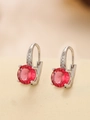 Elegant silver leverback earrings featuring round red ruby-colored stones and white zircons - Round (TE-09701-04)