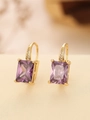 Elegant gold earrings with emerald-cut purple amethyst zircons in a classic prong setting - Square (TE-09702-02)