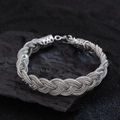 Ethnisches silbernes geflochtenes Armband mit Vintage-Verschluss und Karabinerhaken - Damen Quaste Stil (SL0137) / 15+5cm / Silber