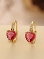 Elegant gold earrings with heart-shaped red zircon crystals and pavé diamonds - Heart (TE-09703-01)