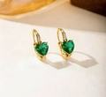 Vintage gold heart earrings featuring deep green emerald gemstones with diamond accents - Heart (TE-09703-08)