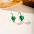 Elegant heart-shaped green zircon earrings with silver clasp and crystal inlay - Heart (TE-09703-07)