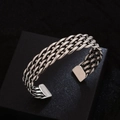 Ethno-Stil geflochtener breiter Metall-Armreif mit antikem Silber-Finish für Damen - Vintage Silber - Ohne Prägung (SL0280)
