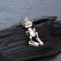 Articulated silver teddy bear pendant with rhinestone sneakers on dark charcoal - Mechanical Bear Style (DZ0010)