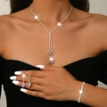 Pink heart crystal jewelry set including necklace, bracelet and earrings for women - 3-Piece Set (HB1748) / Pink