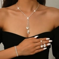Sparkling crystal heart necklace earring and bracelet jewelry set for women silver finish - 3-Piece Set (HB1748) / White
