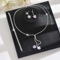Elegant silver jewelry set with purple heart crystal necklace, earrings, and bracelet - HB1748 Set / Purple