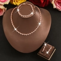 Sparkling geometric rhinestone necklace bracelet and earrings jewelry set in rose gold - HB1329785 Set / Rose Gold