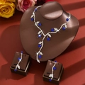 Floral bridal jewelry set with silver necklace and blue rhinestone flower earrings - Two-Piece Set / Blue