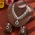Elegant silver-tone waterdrop jewelry set with black crystals and diamonds for brides - Two-Piece Set / Black