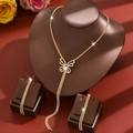 Elegant gold butterfly jewelry set with sparkling rhinestones and delicate tassels - Gold