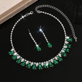 Sparkling silver bridal jewelry set with emerald water drop pendants and crystals - HB1798 Necklace And Earrings / Green
