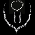 Three-piece bridal jewelry set with V-shaped rhinestone necklace, fringe earrings, and bracelet - Silver 3-Piece Set (Necklace Earrings Bracelet)