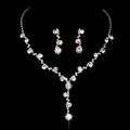 Detailed view of glittering crystal bridal jewelry set with necklace and drop earrings - Gold Necklace Earrings Kit (483)
