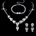 Silver bridal jewelry set featuring rhinestone V-shape necklace, earrings and bracelet - Necklace Earrings And Bracelet Combination / White