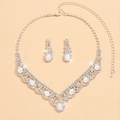 Elegantes Brautschmuck-Set aus Silber mit Kristall-Strass und birnenförmigen Perlen - Halsketten- und Ohrring-Set (564)