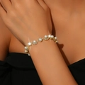 Sparkling pearl and rhinestone bracelet with gold wave chain for women's elegant wristwear - Rose Gold Pearl Bracelet (747)