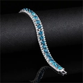 Elegant bridal bracelet with double rows of crystals and square dark blue rhinestones - Peacock Blue