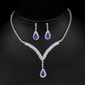 Parure bijoux de mariée avec collier en V et boucles d'oreilles goutte bleue en argent - Collier Et Boucles D'oreilles / Argent Avec Pierre Bleu Royal