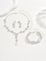 Silver bridal jewelry set with sunflower rhinestone necklace and elegant earrings - Silver Necklace Earrings Bracelet Collection (483+746)