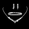 Elegant silver-toned V-shaped rhinestone necklace set with matching bracelet and earrings - 774+599 Silver 3-Piece Set