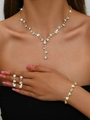 Detail shot of sparkling rhinestone bridal jewelry set with necklace earrings and bracelet - Rhinestone Necklace Earrings Bracelet 3-Piece Set (483747) / Gold