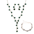 Macro shot of emerald green jewelry set with gold alloy base and sparkling crystals - Gold Green 3-Piece Set