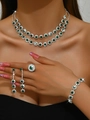 Silver jewelry set with emerald green stones featuring double layer necklace and earrings - Necklace Earrings Bracelet Ring Set (484798918) / Peacock Green