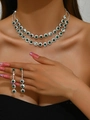 Double-layered sunflower necklace and earring set with emerald stones in silver - Necklace Earrings Set (484) / Peacock Green