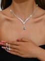 Elegant silver-toned bridal jewelry set with V-shaped necklace and black teardrop gems - Necklace And Earrings / Silver Black Stone