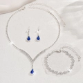Parure bijoux de mariée élégante avec strass argentés et pierres bleu saphir en poire - Collier Boucles d'Oreilles Bracelet / Argent Avec Pierre Bleu Royal