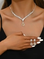 Silver bridal jewelry set with yellow pear-cut rhinestones necklace and earrings - Champagne Necklace Earrings
