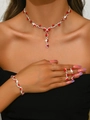 Elegant silver-toned bridal jewelry set featuring vibrant red crystals and sparkling rhinestones - Red Rhinestone Necklace Bracelet Earrings 3-Piece Set (483747) / Silver Red