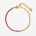 Pink tennis crystal chain and gold paperclip link bracelet with lobster clasp - Gold-Red Bracelet