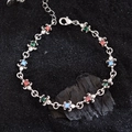 Vintage anchor bracelet with colorful zircon stones and fleur-de-lis chain links - Multicolor (SL0339)
