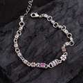 Bracelet vintage argenté avec croix et oxydes de zirconium colorés pour femmes - Style Ajouré Croix Trèfle (SL0021) / Argent antique