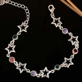Collier étoile en argent avec zircons colorés et fermoir mousqueton réglable - Style d'Incrustation d'Étoile Ajourée (SL0393) / Argent antique
