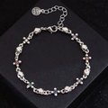 Bracelet croix en argent S925 pour femme avec zircons colorés et chaîne réglable - Style de Trèfle à Maillons Polyèdres (SL0043) / Argent antique
