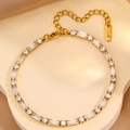 Bracelet tennis élégant plaqué or 18 carats avec zircons baguettes et ronds - Zircon Blanc (Couleur Or) / Or Zircon Blanc