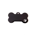 Polished black bone-shaped stainless steel pet ID tag with a hollow paw print detail - Large Version / Black