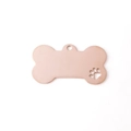 Detail of rose gold bone-shaped stainless steel pet ID tag with a small paw print cutout - Large Version / Rose Gold