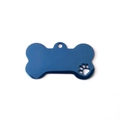 Blue bone-shaped titanium steel pet ID tag with hollow paw print and hanging hole - Blue